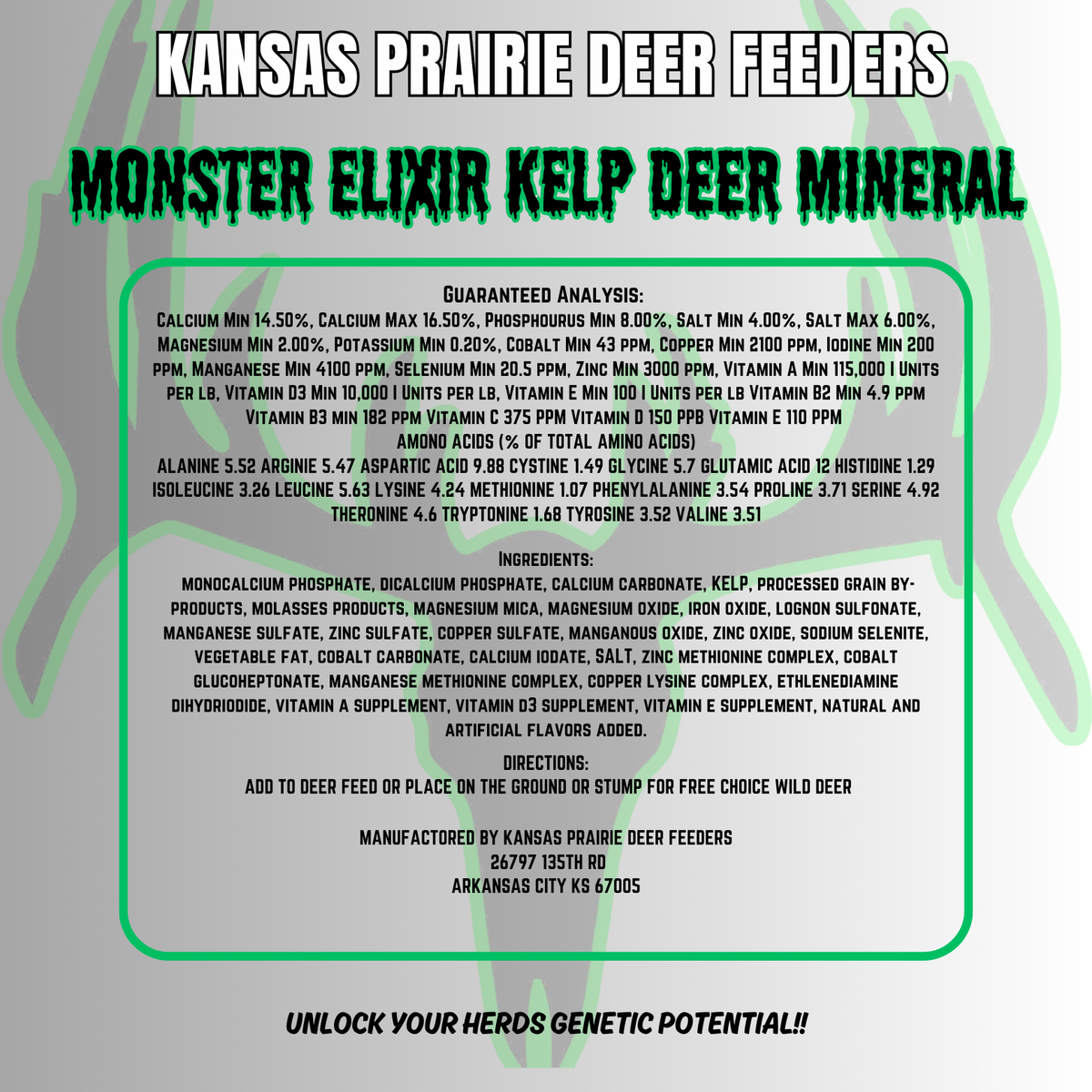 20lb bucket of Monster Elixir kelp based deer Mineral