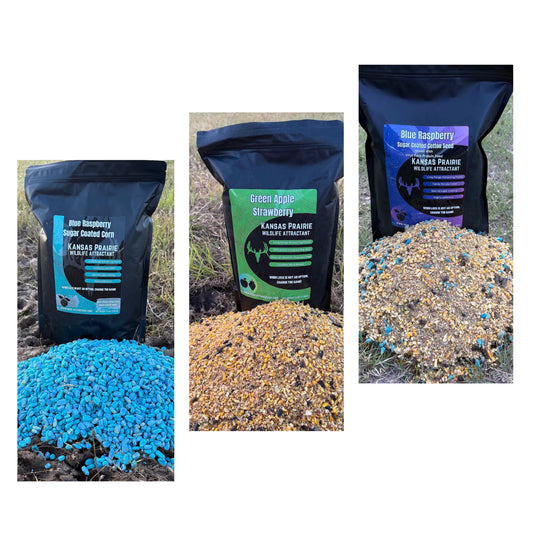 3 pack deer attractant Save $4 1 green apple strawberry, 1 sugar corn and 1 sugar cotton seed